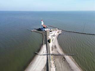 Drone view of the famous Lighthouse of Marken or Paard van Marken, The Netherlands