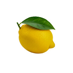 Fresh yellow lemon with green leaf isolated on white background for citrus fruit organic produce and healthy food concepts