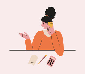 Illustration of a female freelance SMM specialist working remotely. Vector design of networking and remote work concepts.