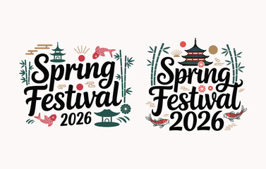 Two spring festival designs featuring traditional asian elements and calligraphy