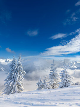 Winter landscape in the ski region Silvretta Montafon in Vorarlberg, Austria.