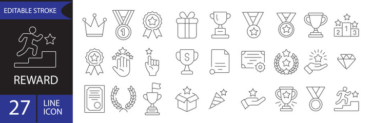 Collection of achievement and award icons line