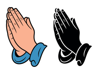 Obraz premium Two sets of praying hands, one in color and one in silhouette, symbolize faith and spirituality.