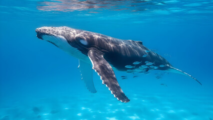 Humpback whale swimming underwater in clear blue ocean graceful marine mammal in its natural habitat aquatic wildlife photography
