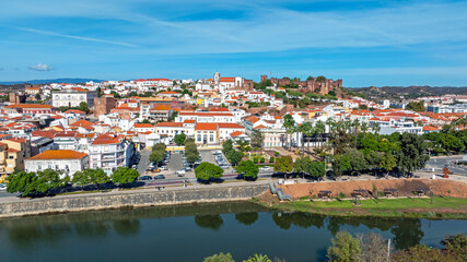 Aerial from the historical town Silves in the Algarve in Portugal