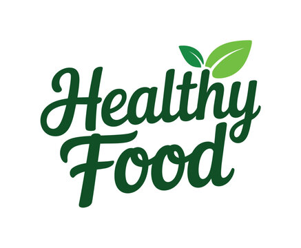 The words 'Healthy Food' are displayed in a stylized green font with two leaves at the top.