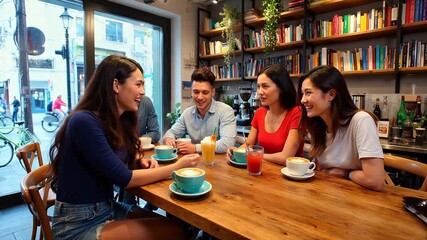 Group of friends at a cafe - Powered by Adobe