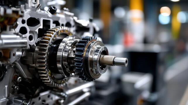 Powerful engine display, intricate component showcase, mechanical design emphasis, precision engineering focus, automotive technology detail, metal assembly visible, industrial pho