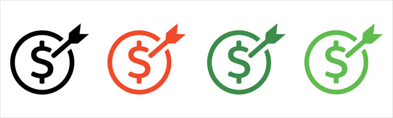 Targeted investment strategy with dollar icons hitting the mark, showing financial success, growth, and achieving goals in business and investment returns.