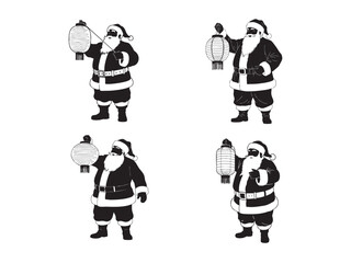 Fototapeta premium Santa claus holding lantern silhouette collection vector graphic.
