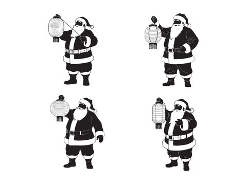Santa claus holding lantern silhouette collection vector graphic.