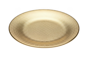 Golden textured plate isolated on transparent background for dinnerware and tableware use