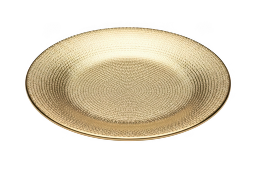 Golden textured plate isolated on transparent background for dinnerware and tableware use