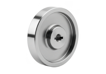 Metal pulley with keyway isolated on transparent background for industrial applications