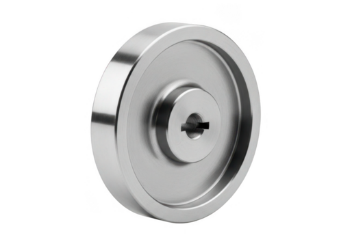Metal pulley with keyway isolated on transparent background for industrial applications