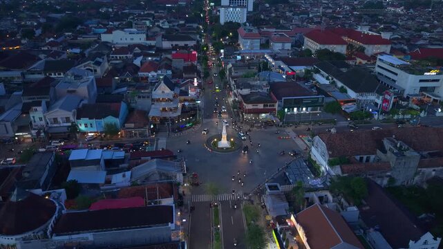 Aerial view of Tugu jogja landmark, Indonesia.