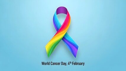 Rainbow awareness ribbon symbolizing hope and support for all cancer patients on world cancer day