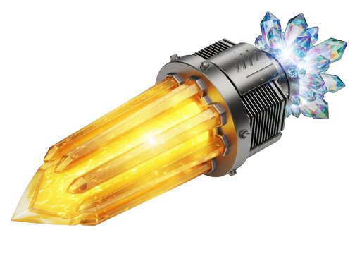 Sci fi energy crystal generator with glowing yellow rods and aurora crystals isolated on transparent background for game assets and concept art - Powered by Adobe