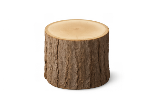 Tree stump cross section with bark, natural wood circle texture, rustic log cut wood piece illustrating growth