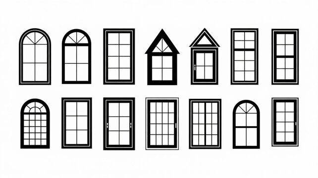 Window frames and sashes collection. architectural elements