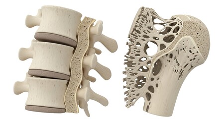 Spine and bones cross section anatomy with detailed structure of vertebrae intervertebral discs bone marrow and cancellous bone for medical education on white