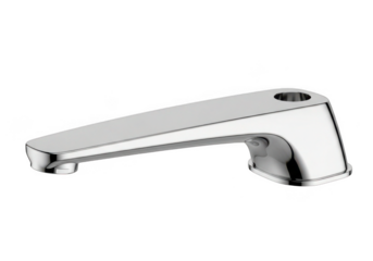 Modern chrome faucet spout isolated on transparent background for bathroom and kitchen design