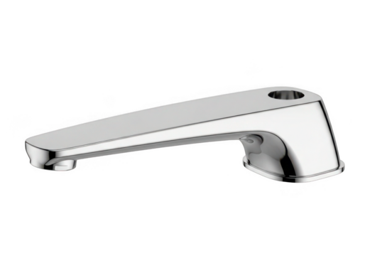 Modern chrome faucet spout isolated on transparent background for bathroom and kitchen design