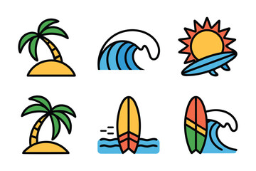 Set of Colorful Beach and Surf Vector Design 