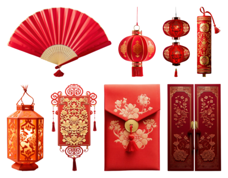 PNG Traditional Chinese decorative items, element set on transparent background