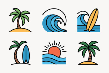 Set of Colorful Beach and Surf Vector Design 