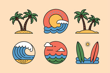 Set of Colorful Beach and Surf Vector Design 