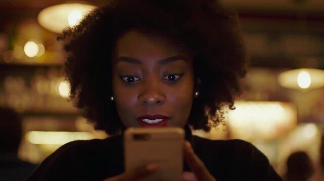 Surprised Woman Reacts to Phone Screen.