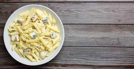Pasta with blue cheese. Healthy eating. Vegetarian food.
