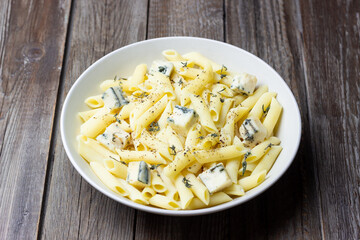 Pasta with blue cheese. Healthy eating. Vegetarian food.