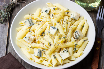 Pasta with blue cheese. Healthy eating. Vegetarian food.