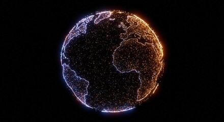 Digital representation of the planet Earth composed of glowing particles against a dark background