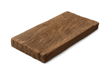 Fototapeta premium Old wooden board with rustic texture and weathered appearance, featuring natural brown grains, isolated on transparent background