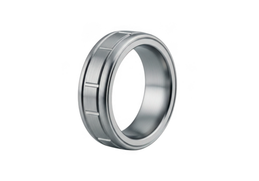 Brushed metal ring with geometric pattern isolated on transparent background for jewelry advertising