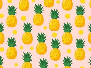 Seamless pineapple pattern with yellow dots on pink background
