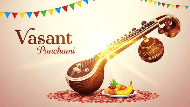 Saraswati veena and offerings for vasant panchami festival