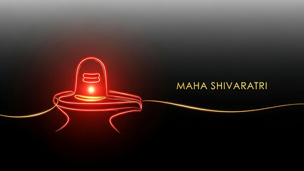 Glowing red shiva lingam with golden accents on dark background