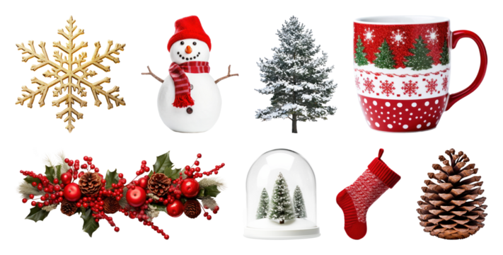 PNG Festive holiday decorations collection, element set on transparent background - Powered by Adobe