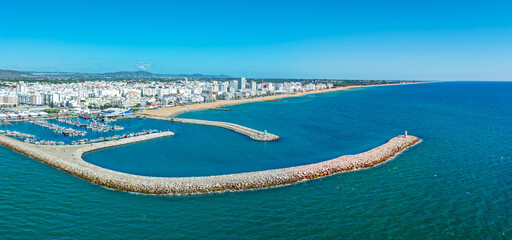 Aerial panorama from the harbor and city Vilamoura in the Algarve Portugal