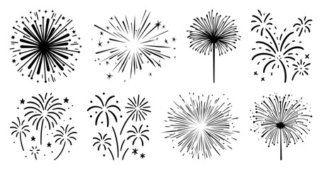 Obraz premium PNG Festive black fireworks silhouettes variety, element set on transparent background