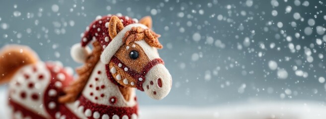 Festive Horse Toy with Festive Decorations in a Winter Wonderland, Holiday Charm Concept