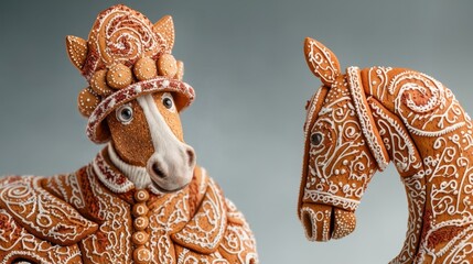 Gingerbread Horses Decorated with Icing for Festive Holiday Celebrations and Displays.