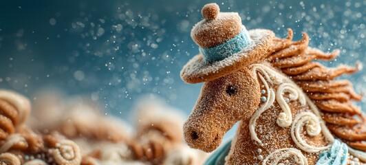Elegant Gingerbread Horse Cookie with Top Hat A Festive Treat for Holiday Celebrations and Winter Decor
