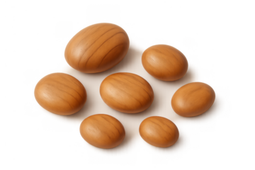 Wooden eggs arranged on white surface, creating an easter holiday concept, natural textured objects, top view