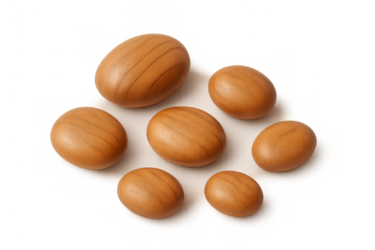 Wooden eggs arranged on white surface, creating an easter holiday concept, natural textured objects, top view