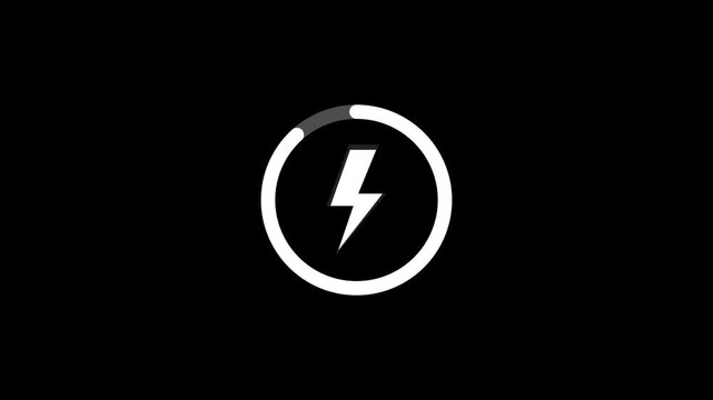 Simple graphic of a white lightning bolt inside a grey circle with a white segment indicating progress or charge on a black background